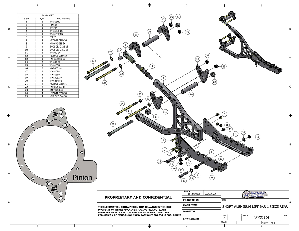 - Wehrs SHORT ALUMINUM LIFT BAR COMPLETE
